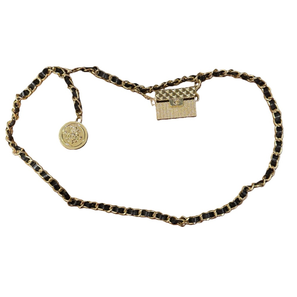 Designer-Style Leather-Chain Belt with Metal Purse